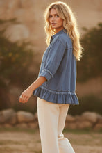 Denim Mineral Washed Tencel Ruffle Hem Shirt