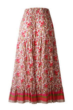 Red Floral Printed Ruffle Maxi Skirts
