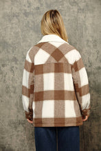 Tan Off White Black Flannel Plaid Shacket With Sherpa Lining