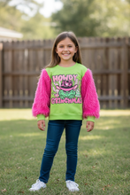 Howdy Grinchmas" Green and pink faux fur sleeve Christmas