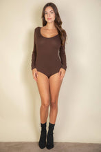 Coffee Scoop Neck Solid Long Sleeve Bodysuit