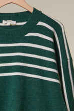Hunter Green Striped Raglan Sleeve Knit Sweater