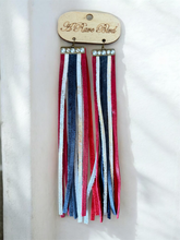 Red, White, and Blue Leather Tassel Rare Bird Earrings