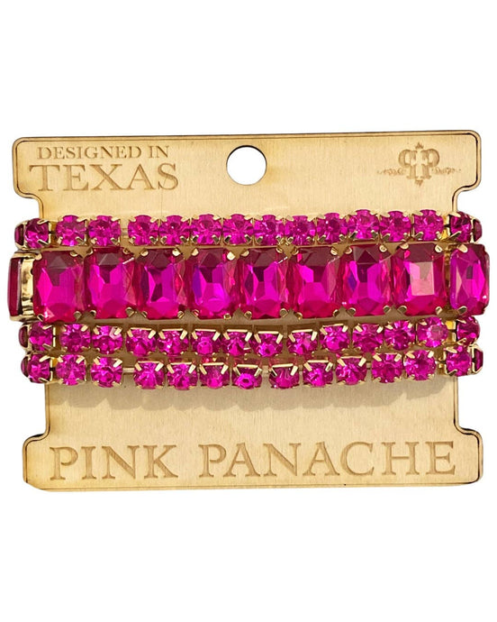 Fuchsia rhinestone gold stretch bracelet set: Fuchsia