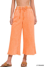 Crop Brown Acid Wash Fleece Palazzo Sweatpants With Pockets