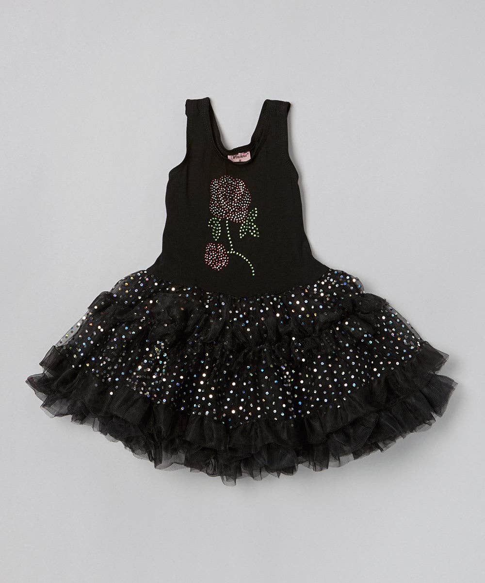 Kids Black Rose Sparkly Petti Dress