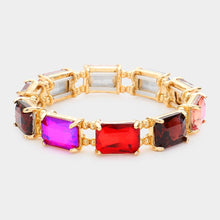 Blue Red White Emerald Cut Stone Stretch Evening Bracelet