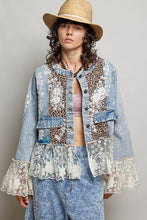 Boho Lace Trim Patchwork Denim Jacket: DENIM / L