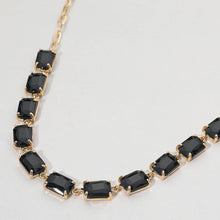 Black Multi Cushion Rectangular Stone Cluster Link Evening Necklace