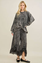 Ashed Black Mineral Washed Lace Ruffles Cropped J.Her Pants