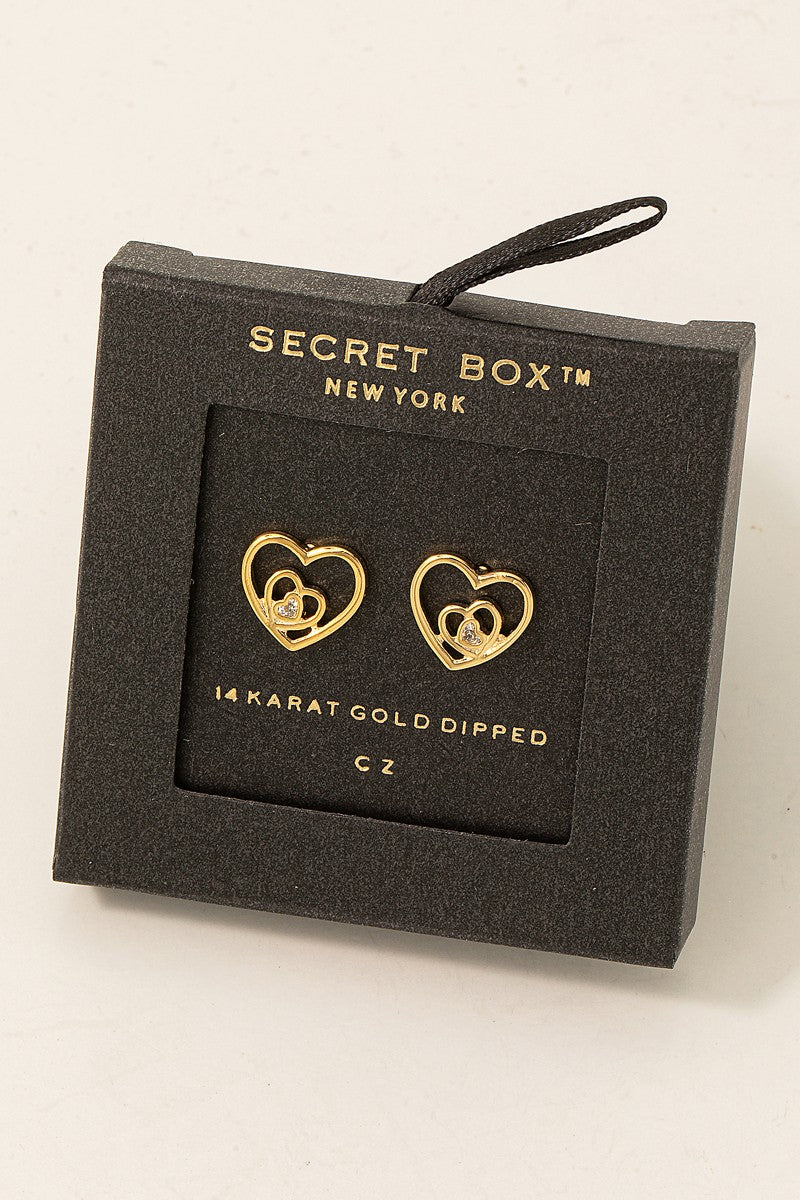 Gold Secret Box Layered Heart Stud Earrings 11/1/23 7477