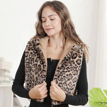 Dark Brown Faux Fur Leopard Print Hooded Zipper Front Crop Vest