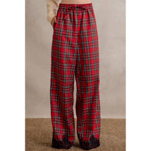 CHRISTMAS PLAID CHECK LACE TRIM WIDE LEG ELASTIC MID RISE PA: RED MULTI / L