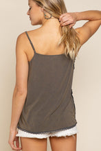 Charcoal Lace Trim Button Front Sleeveless POL Top 6/19/23 6478