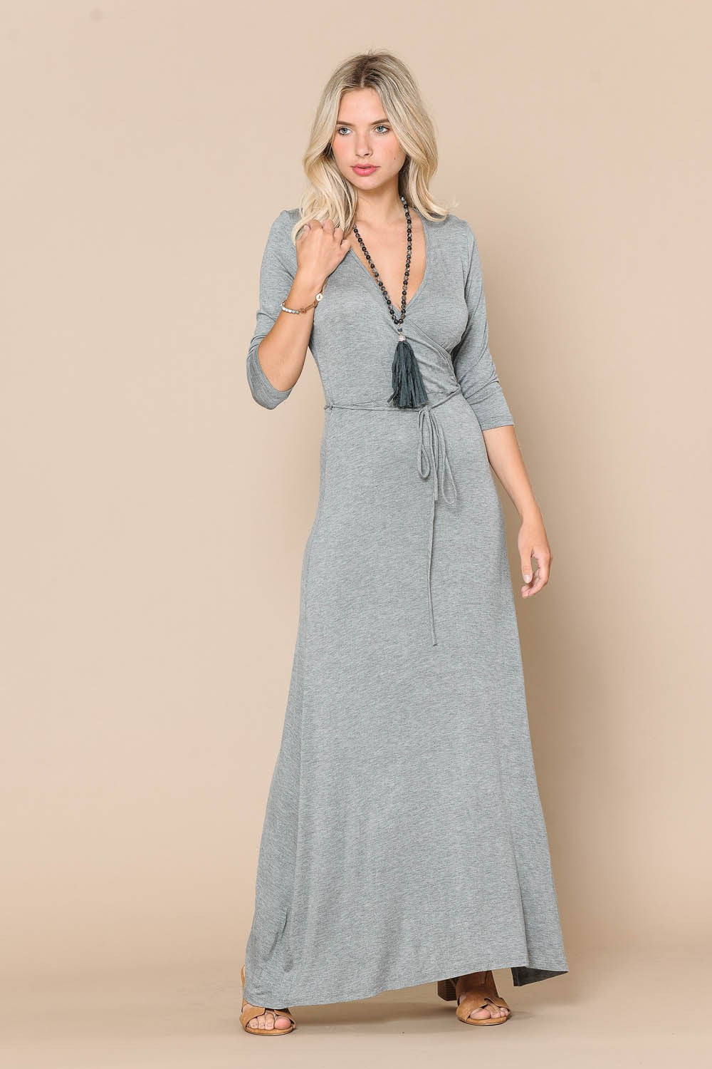 Heather Grey Quarter Sleeve Maxi Dress 2/9/24 8022
