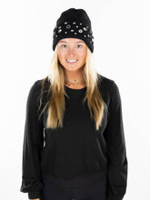 Black Sparkle Embellished Beanie - Rhinestone Crystal