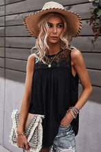 Black Crew Neck Lace Solid Loose Fit Top