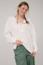 Cream Ribbed Henley Long Sleeve Knit Top