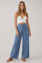 Dark Denim Pleats Buttoned Wide Leg Pants