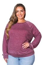 Burgundy Plus Long Sleeve Rib Cuff & Hem Sweatshirt