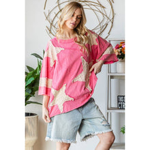 Hot Pink Washed Star Patchwork Short Sleeve Oli+Hali Top