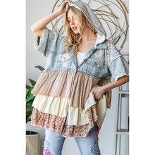Light Denim Multi Tiered Ruffle Hooded Short Sleeve Oli+Hali Jacket