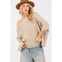 Mushroom Distressed Asym Open Stitch Sage + Fig Sweater