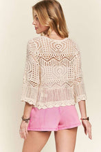 Beige Front Drawstring Accent Crochet Top