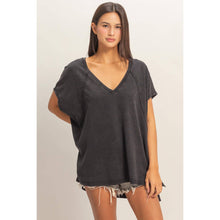 Black Oversized V-Neck Mineral Washed Top