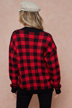 Red Black Checker Button Down Long Sleeve Thick Cardigan 10/2/23 7146