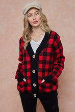 Red Black Checker Button Down Long Sleeve Thick Cardigan 10/2/23 7146