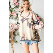 Charcoal Combo Bleached Hooded V Neck Long Sleeve Oli+Hali Top