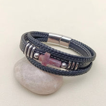 Stone Cross Charm 3 Layer Leather Men's Bracelet