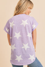 Lavender Star Short Sleeve Round Neck Hi Lo Hem Top 4/16/24 8439