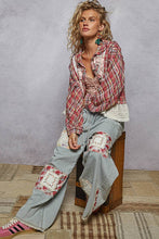 Pink Multi Plaid pattern with peace patch POL shirt
