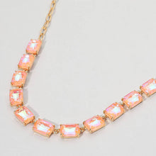 Pink Cushion Rectangular Stone Cluster Link Evening Necklace
