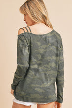 Army Green Camo Ribbed One Shoulder Strappy Long Sleeve Top 2/14/24 8038
