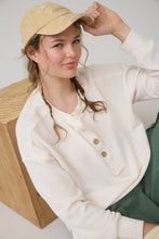 Cream Ribbed Henley Long Sleeve Knit Top