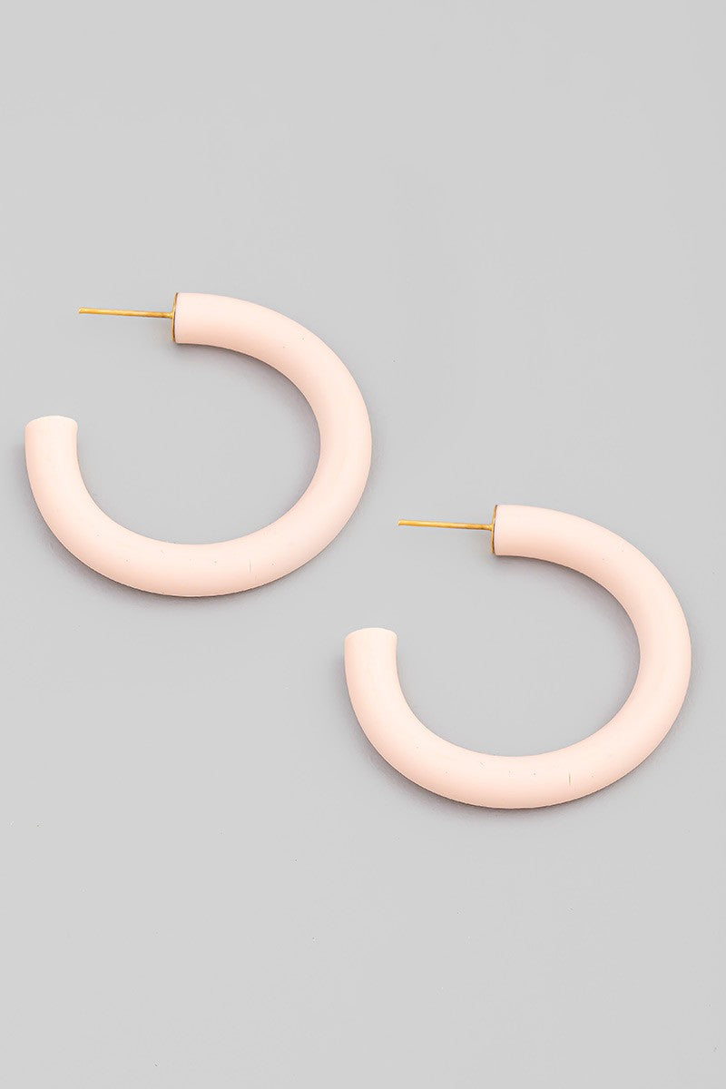 Bright Pink Colorful Polymer Clay Hoop Earrings 11/1/23 7467