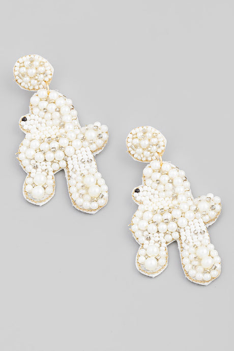 White Beaded Poodle Drop Earrings 11/1/23 7478