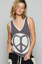 Charcoal V-neck sleeveless front woven heart peace patch POL Top