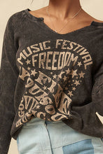 Lavender Vintage Washed Split-Neck Thermal Graphic Top