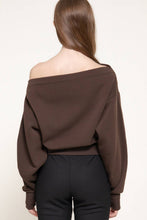 Chocolate Long Sleeve Off The Shoulder Thumb Hole Inner Fleece Top