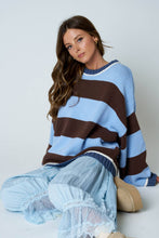 Blue Oversized Stripe Crew Neck Long Sleeve Sweater