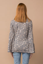 Grey Paisley Tiered Bell Sleeve Top 10/6/23 7164