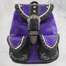 Black Western Leather Buckle Backpack: