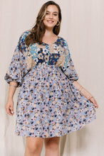 Slate Blue Floral V Neck Oddi Mini Dress 9/28/23 7129