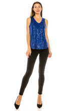 Royal Blue W.A.Y Sequin V Neck Tank Top