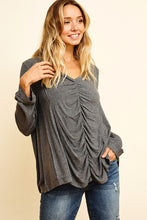 Charcoal Ruched V Neck Top 10/6/23 7162