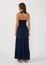 Navy Lace Trim Ruffle Tiered Maxi Dress